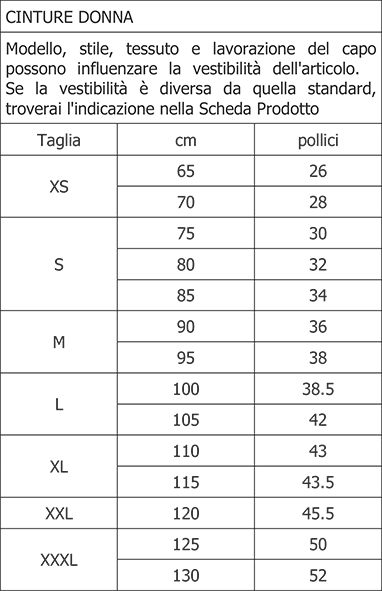 Tabella deals taglie donne